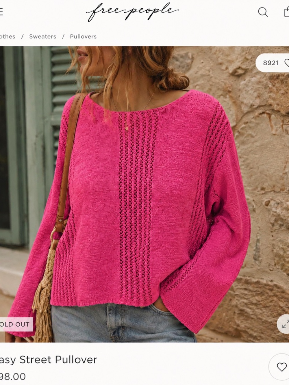 Free People Hot Pink Open-Stitch Scoop Neck Pullover